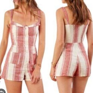 Reformation Striped Red  and Cream Shoulder Strap Smoked Back  Jumpsuit Size 2